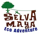 Selva Maya Eco Adventure logo with a person ziplining from a green tree; bold brown and blue text, Eco Adventure below.