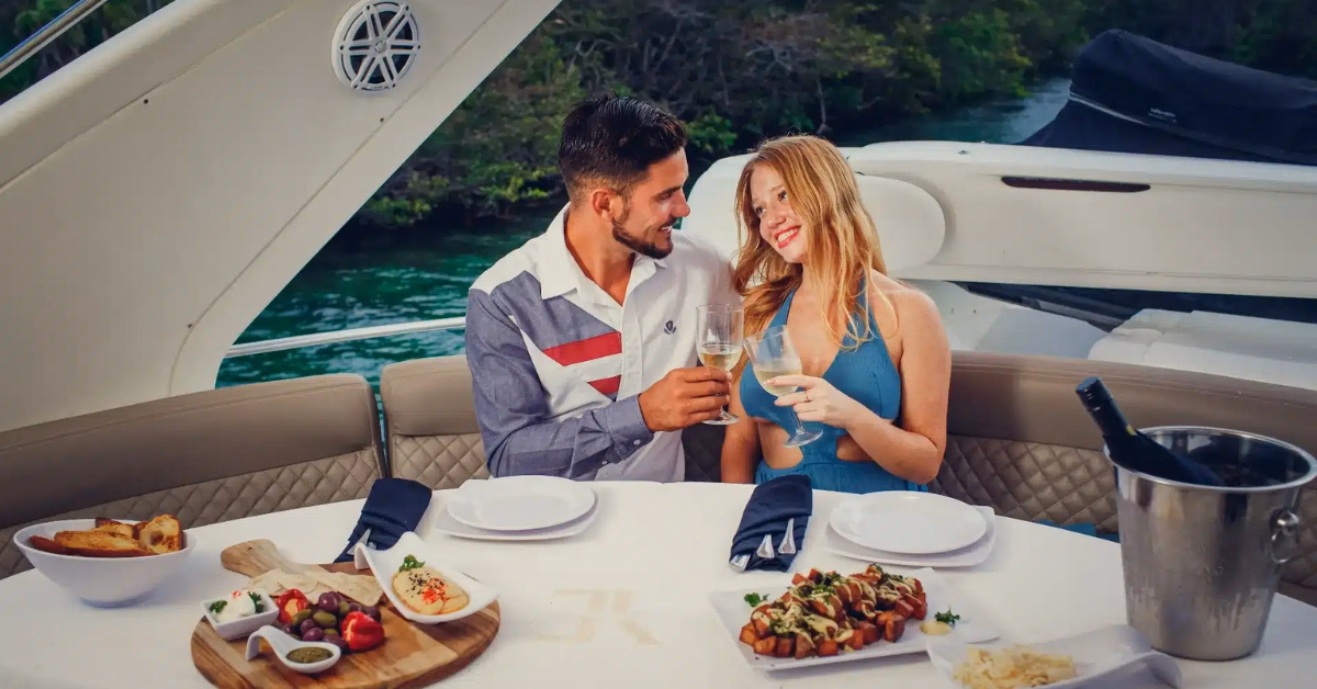 romantic dinner on a luxury yacht near tulum