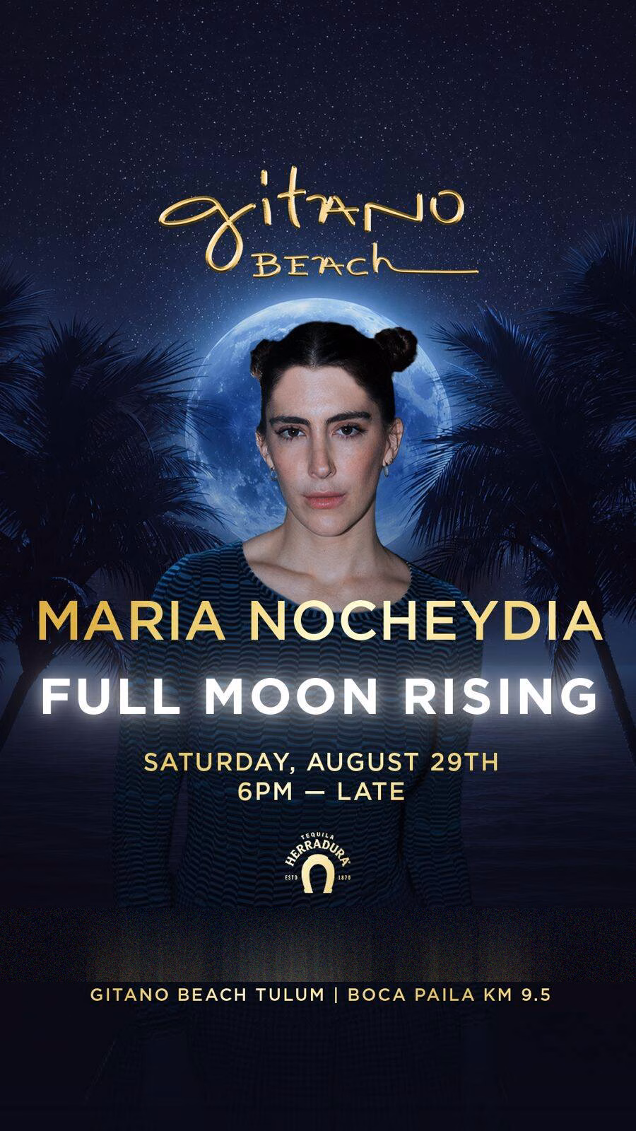 Full Moon Rising with Maria Nocheydia at Gitano Beach Tulum, Saturday 29 August 2026