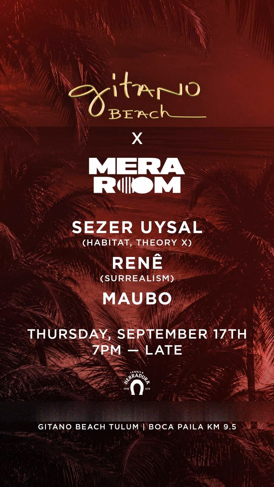 Mera Room x Gitano Beach with Sezer Uysal, Rene and Maubo, Thursday 17 September 2026