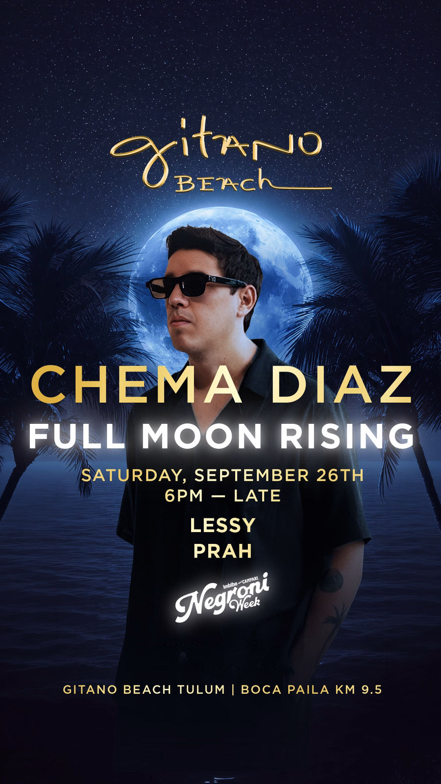 Full Moon Rising at Gitano Beach Tulum, Saturday 26 September 2026