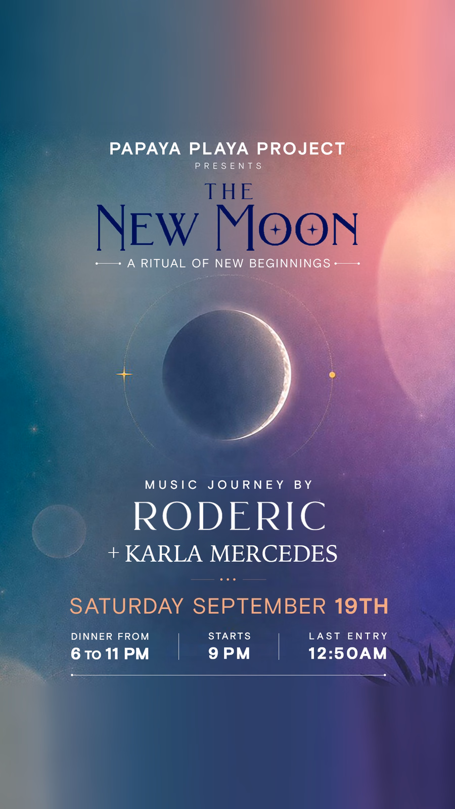 The New Moon with Roderic and Karla Mercedes at Papaya Playa Project Tulum, Saturday 19 September 2026