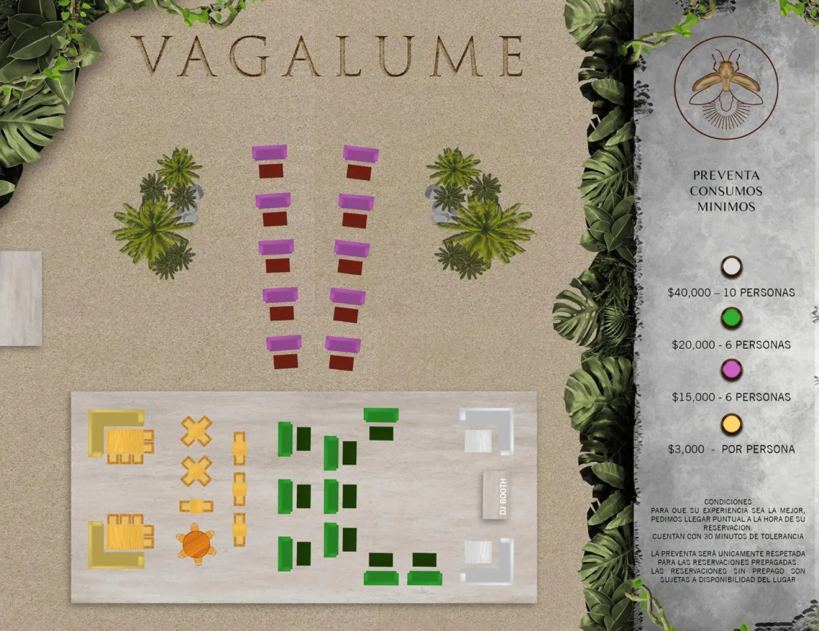 A board game featuring a price list and table, perfect for fun nights at VAGALUME TULUM.
