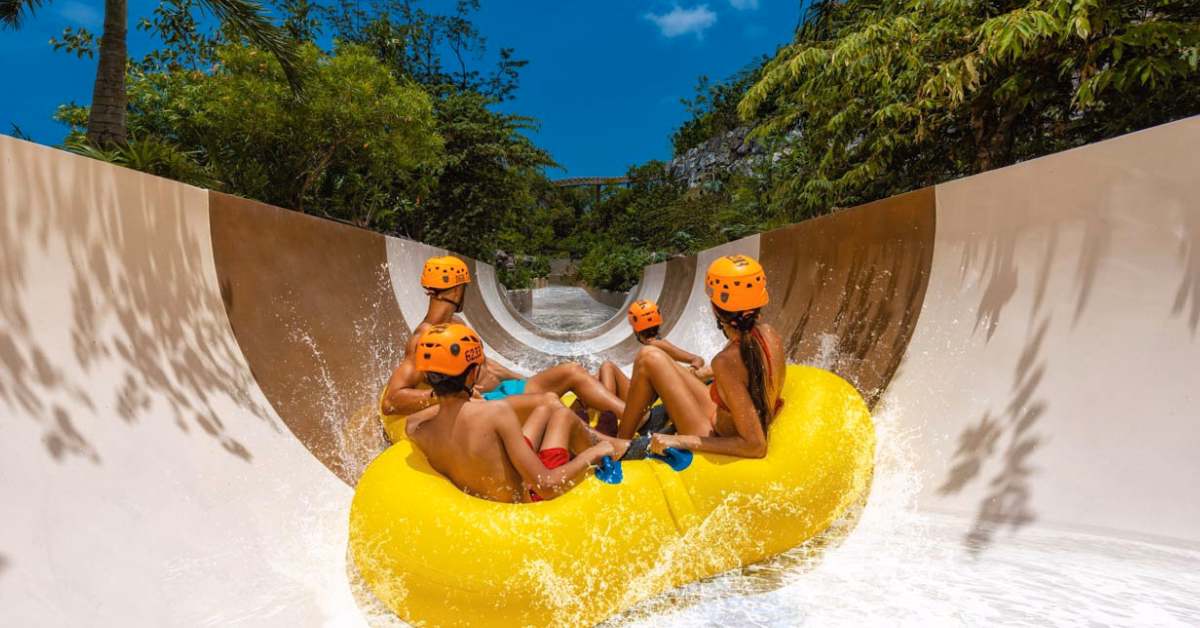 group in a waterslide at xplor